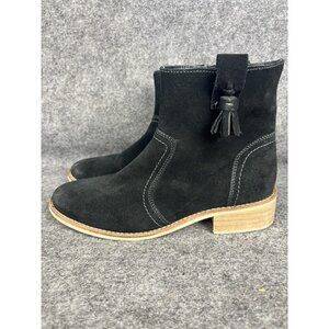 Crevo Linley Boots Womens Size 7.5 Black Suede Ankle Side Zip Tassel Casual